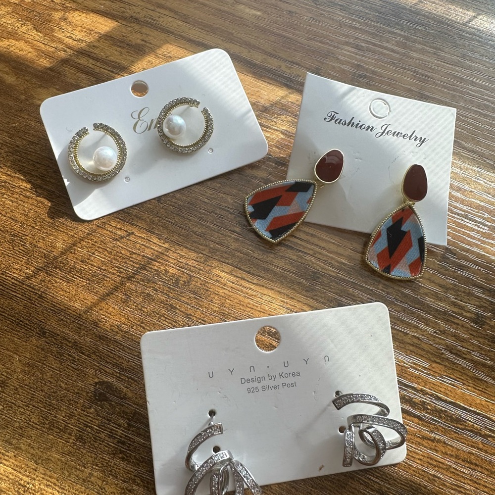 Elegant Earring Set with Pearl and Geometric Designs - Picture 2 of 6